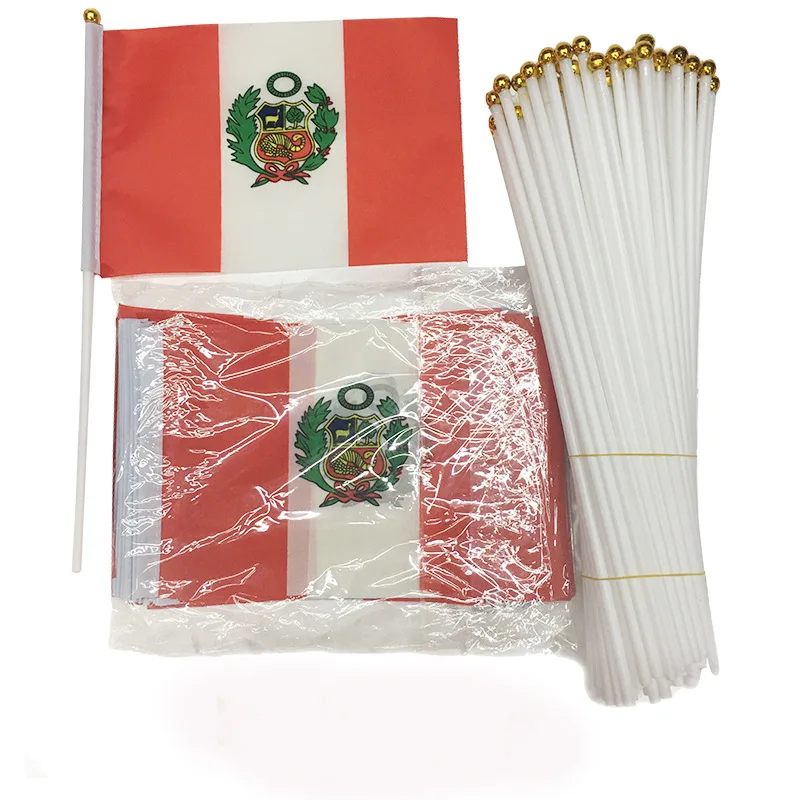 Z-ONE FLAG  Peru Hand Flag  14*21cm Peru Peruvian National Hand Held Waving Small Flag  Waving Flag Decor