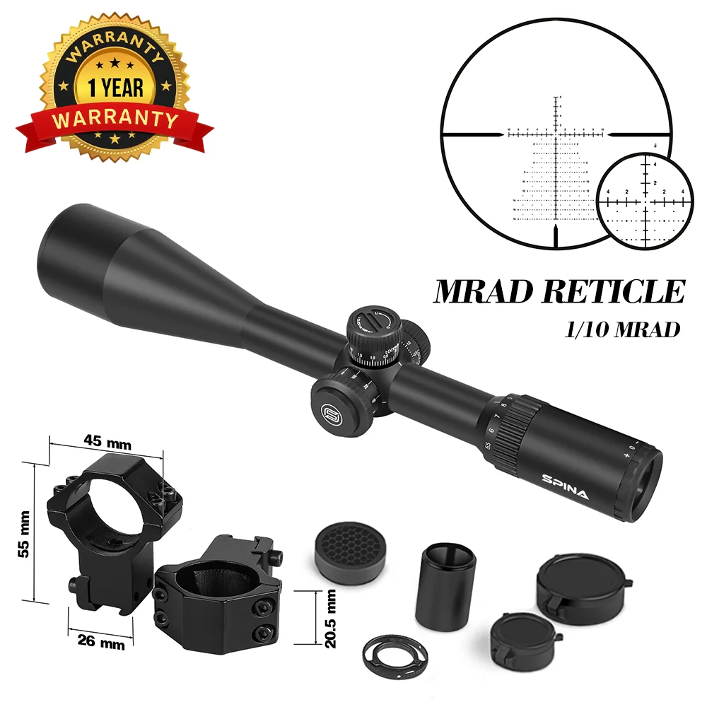 SPINA OPTICS HD WolfChase 5.5-22X56 FFP Taktisches Jagdzielfernrohr 10-300m mit Seitenparallaxe und Turretsperre, geeignet für PCP/Carbine/AR .308 7