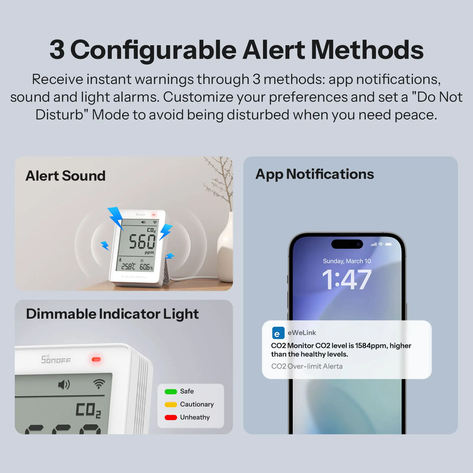 SONOFF SAWF-08P AirGuard CO2 Monitor jakości powietrza z obsługą Wi-Fi, monitorowanie wielu parametrów środowiska, kompatybilny z Alexa i Apple Home — zdjęcie produktu 6