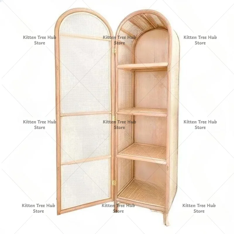 Rattan Single Wardrobe, Retro Japanese-Style Storage Cabinet for Small Bedrooms and Homestays, Stylish and Space-Saving