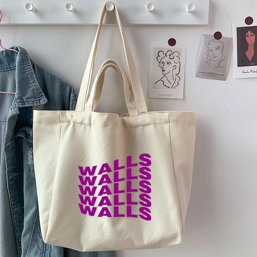 Women Canvas Shoulder Bag Text Walls Painting Shopping Bags Students  Large Capacity Book Bag Cloth Handbags Tote for Girls