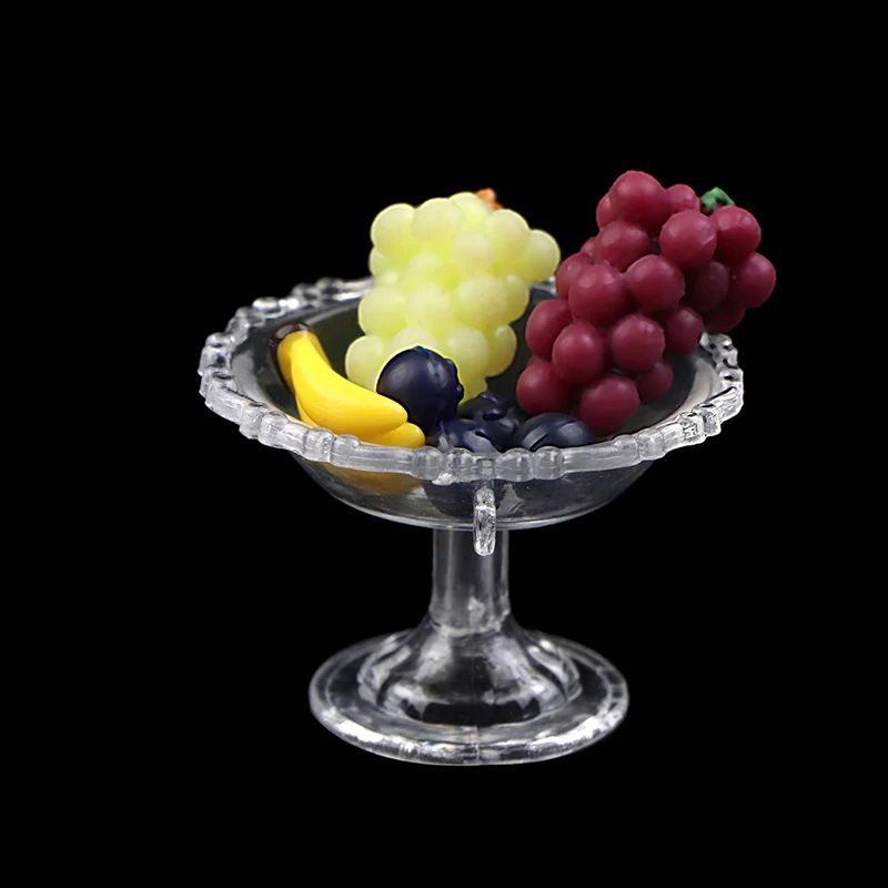 1Set 1:12 Poppenhuis Miniatuur Dessert Pan Cake Stand Fruit Lade W/Fruit Simulatie Ornament Model Huis Decor speelgoed