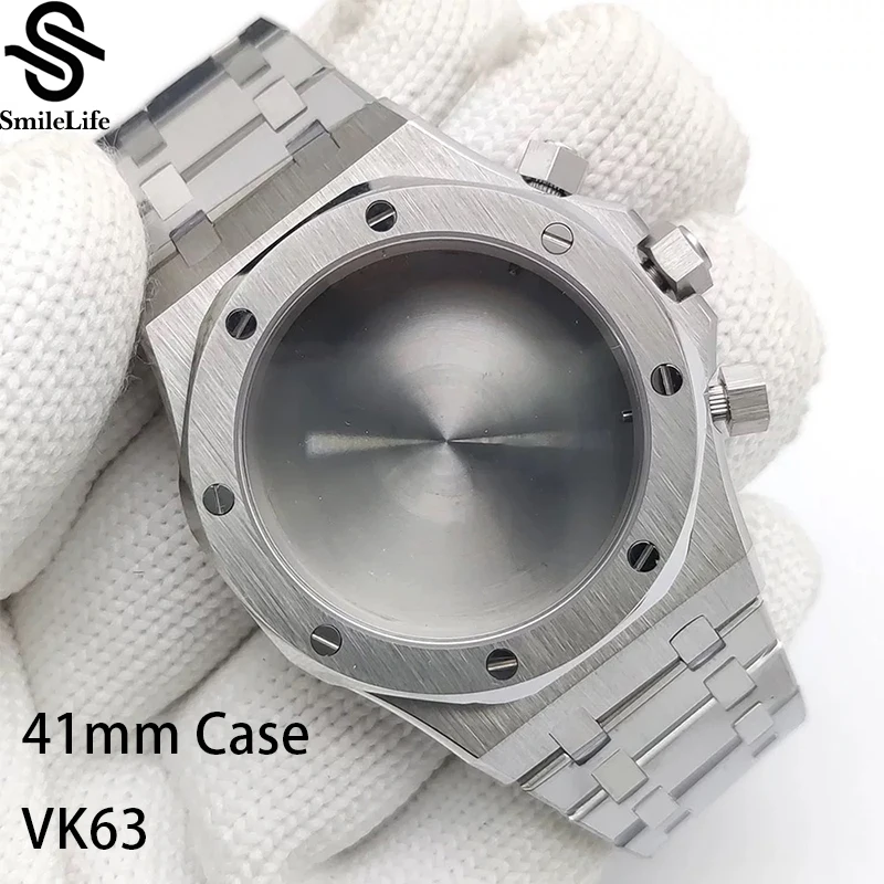

SmileLife 316L сталь 41 мм VK63 серебряный корпус для часов сапфировое стекло сапфировое стекло подходит для VK63 кварцевый механизм аксессуары для часов