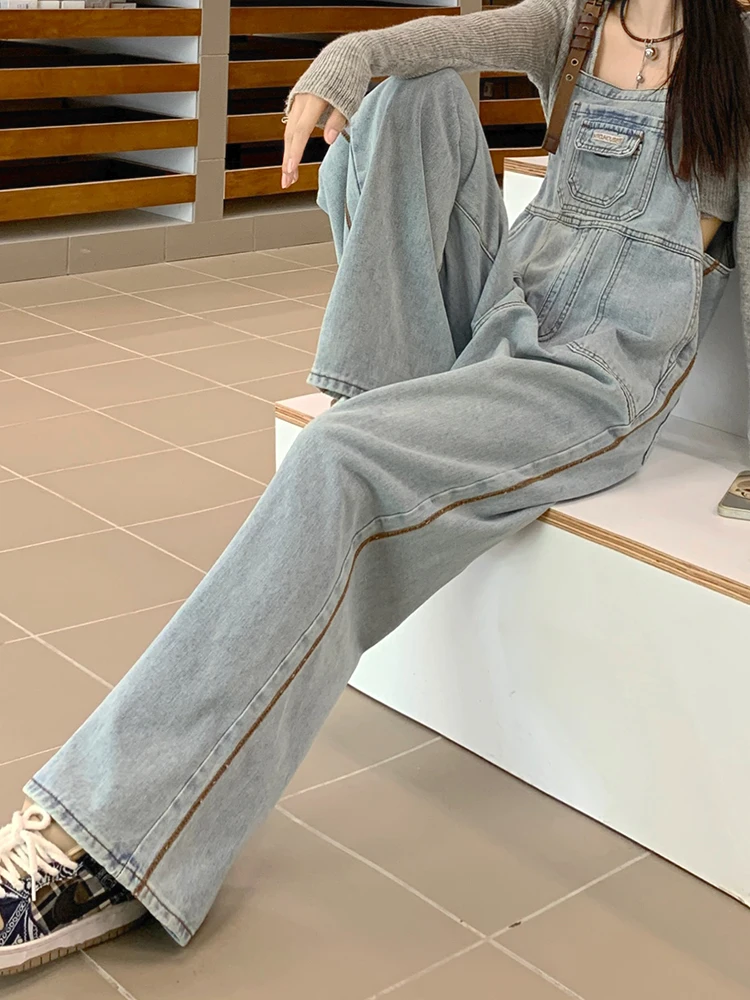 

Модные джинсовые комбинезоны, женская свободная широкая рабочая одежда, джинсы с высокой талией, брюки, осенняя модная антивозрастная одежда