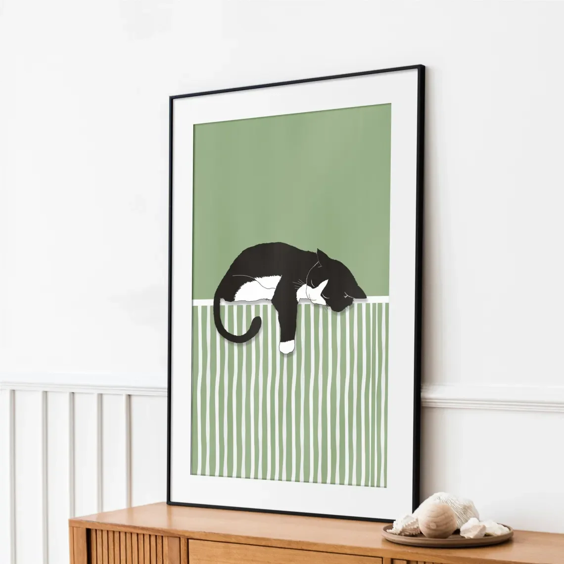 Unframe Serene Napping Cat Wall Art - Gentle Graphic Print Evoking the Peace of a Lazy Afternoon, Capturing the Relaxed Slumber