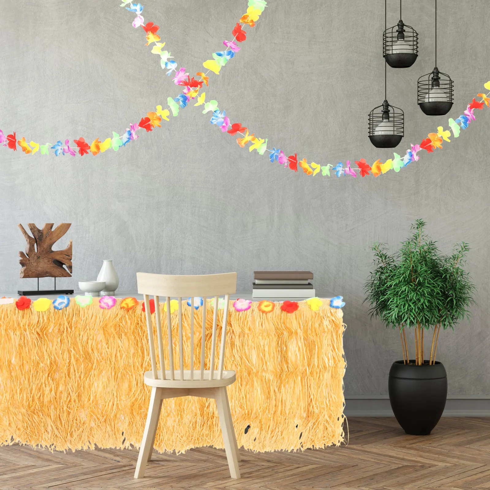 

Hawaiian Party Table Skirt Set Reusable Decorations for Theme Parties Supplies Bright Colors Fade Resistant Large Quantity Table