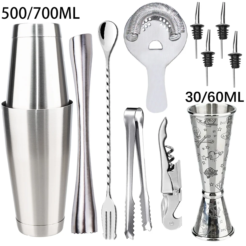 2025 New Professional Boston Stainless Steel Cocktail Shaker Mixer Wine Martini Shaker For Bartender Drink Party Bar Tools Set