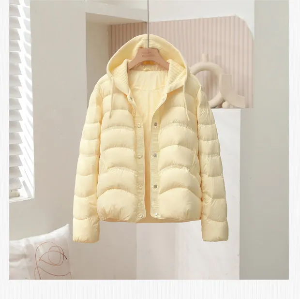 

2026 Winter White Duck Down Jacket Fashion New Knitted Hat Down Coat Women's Short Fashion Loose Thicken Warm Coat