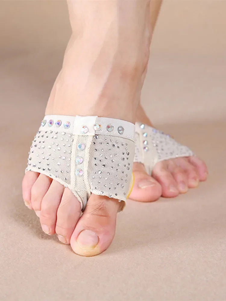 Professional Belly Ballet Dance Foot Thong ToePad Practice Shoes Metatarsal Forefoot Half Lyrical Protection Rhinestone Footwear