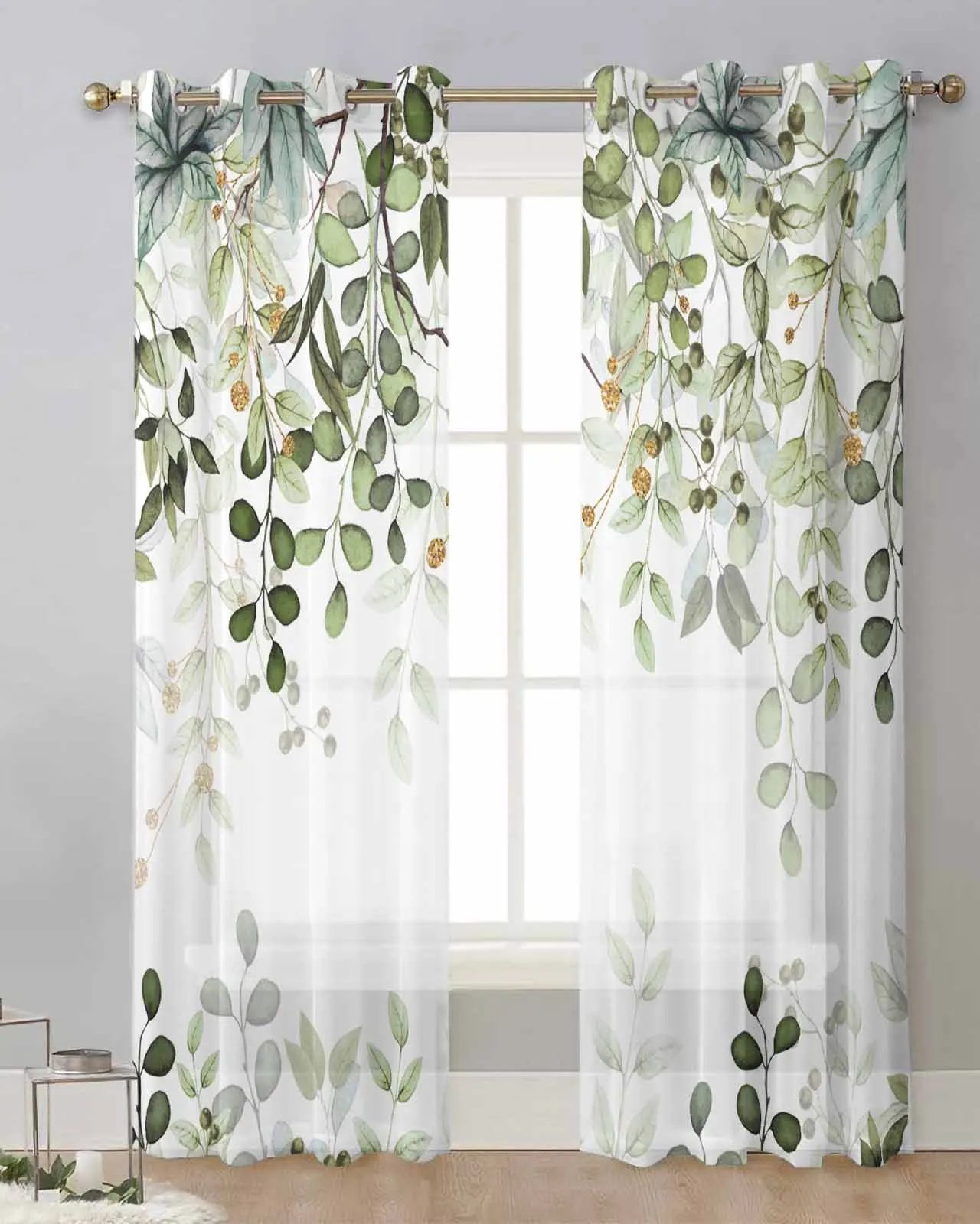 

Abstract Sage Green Leaves Branches Sheer Curtains For Living Room Window Transparent Voile Tulle Curtain Drapes Home Decor