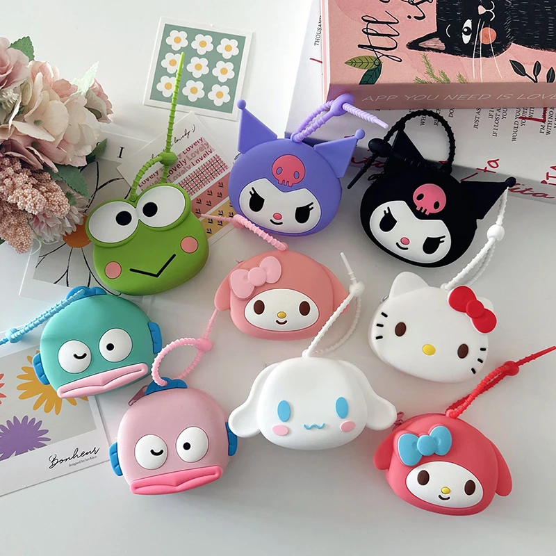 Kawaii Sanrio Portachiavi Borsa per carte Kuromi My Melody Mini Portamonete Cinnamoroll Portafoglio piccolo Divertimento all'aria aperta Apprendimento Juguetes Para Niñas