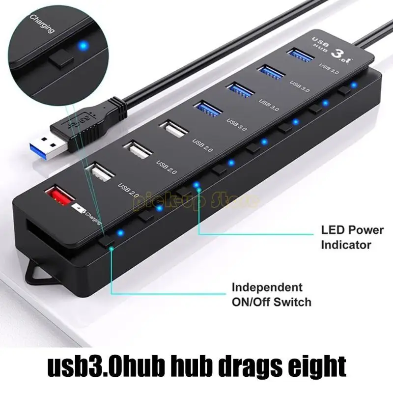 Q5WA 8 Port USB 2.0 Hub Multi USB -Hub с индивидуальными выключателями света