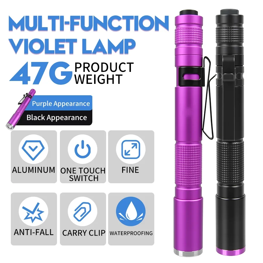 Portable UV Flashlight UV 395NM Aluminum Alloy Torch Camping Ultraviolet Flashlights For Pet Stacks Fluorescent Detection