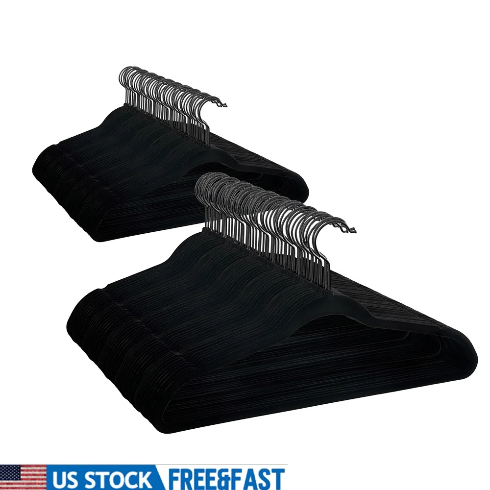 

100 упаковок бархатных нескользящих вешалок, компактный органайзер для шкафа, прочный флокированный дизайн, идеальные рубашки, костюмы, платья, пальто