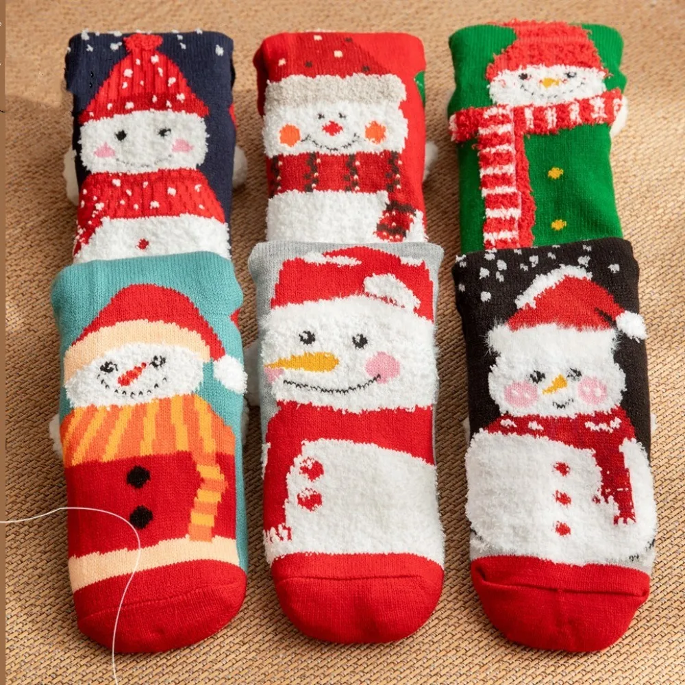 

Soft Cartoon Thick Thermal Socks Snowman Anti Slip Christmas Floor Socks Plush Warm Winter Slipper Socks Men Women