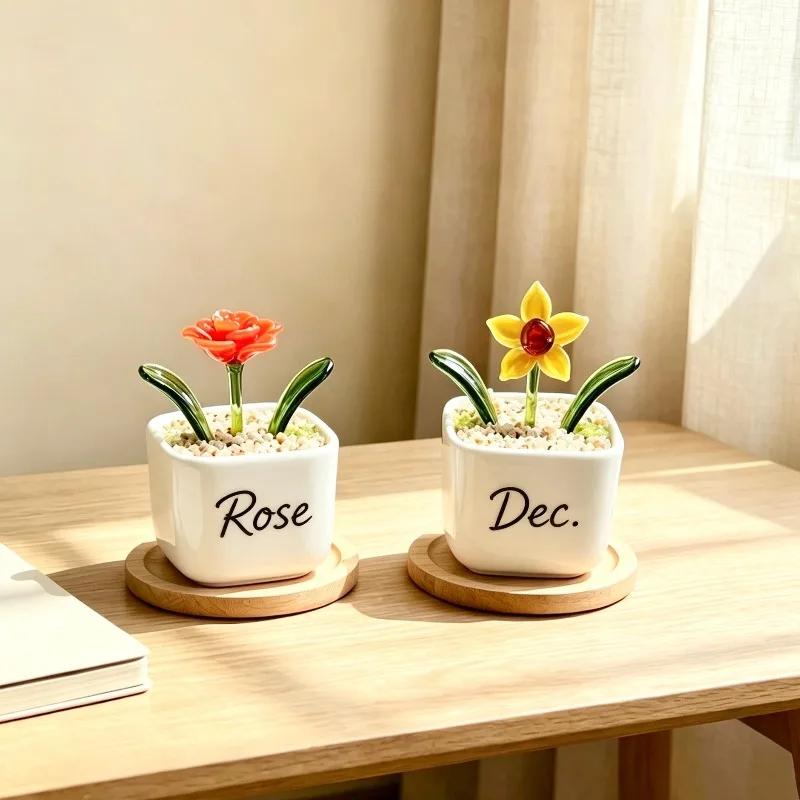 Simple and Versatile Creative Fresh Simulation Glass Flower Bouquet Succulent Flowerpot Desktop Decoration Ornament