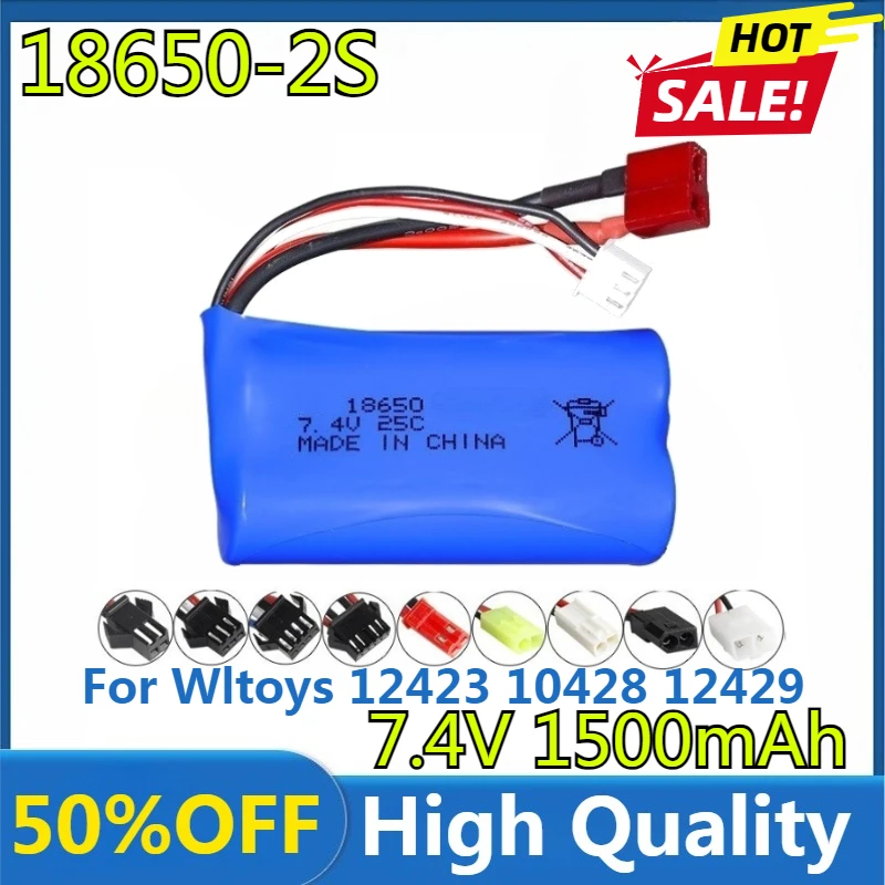 

New High Quality 7.4V 1500mAh JST/T/SM Plug 18650 2S Li-ion Battery for Wltoys 12423 10428 12429 12401 12402A RC Car Spare Parts