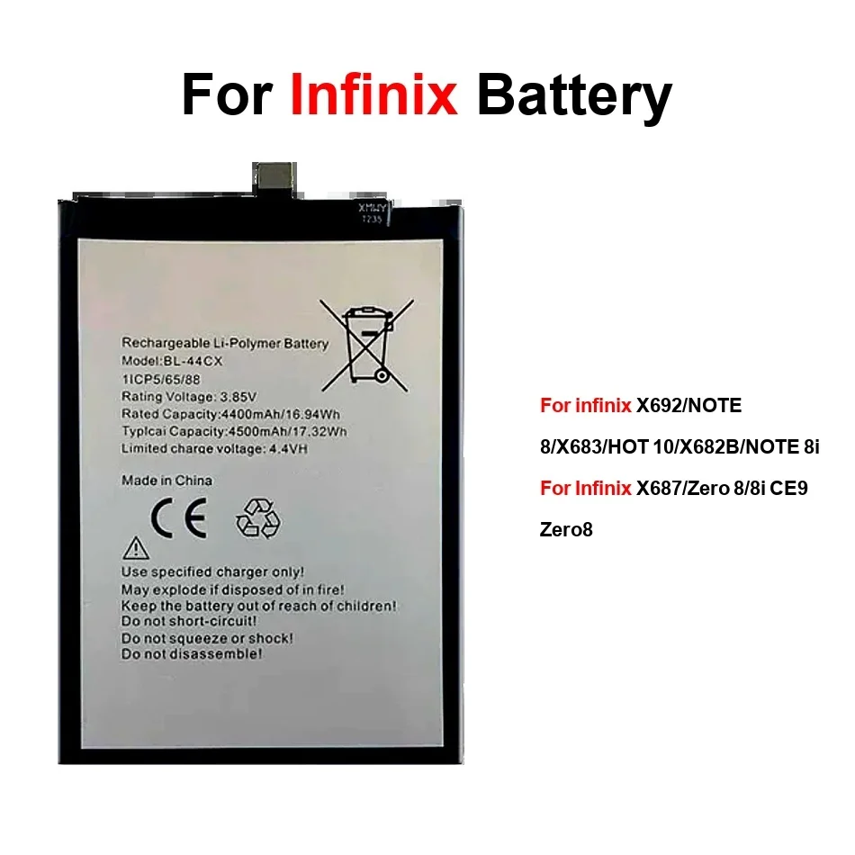 

Безопасный аккумулятор мобильного телефона BL-51BX BL-44CX 4500-5200 мАч для Infinix 10X682bnote 88I 8X683hot X687zero X692note