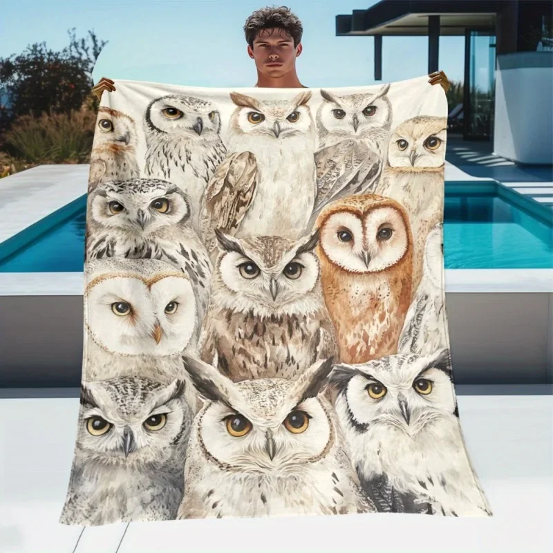 1pc Owl Portrait Art HD Print Blanket - Lightweight Flannel All-Season Multi-Functional Holiday Gift