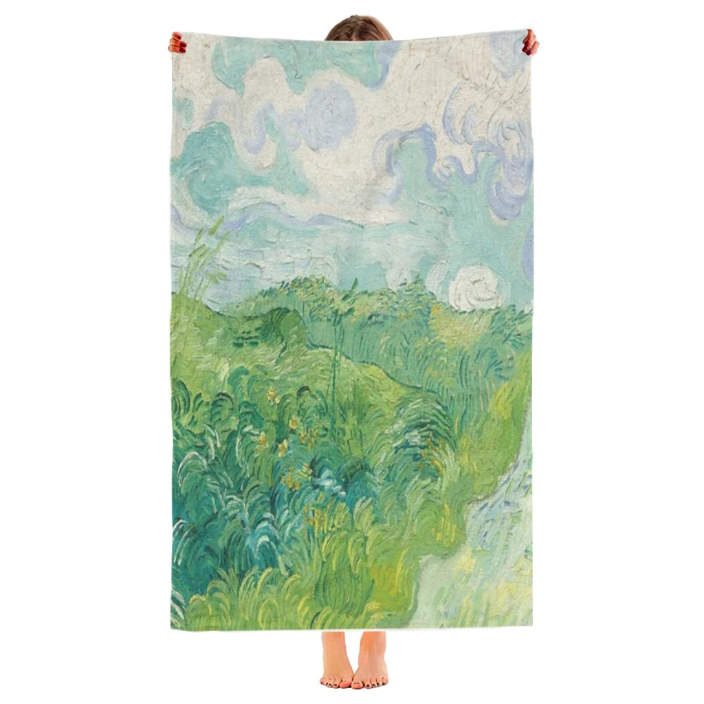 Quick Drying Beach Towels Vincent van Gogh Green Wheat Fields Oversized 30x60inch Printing Towel Super Absorbent Pool Towel