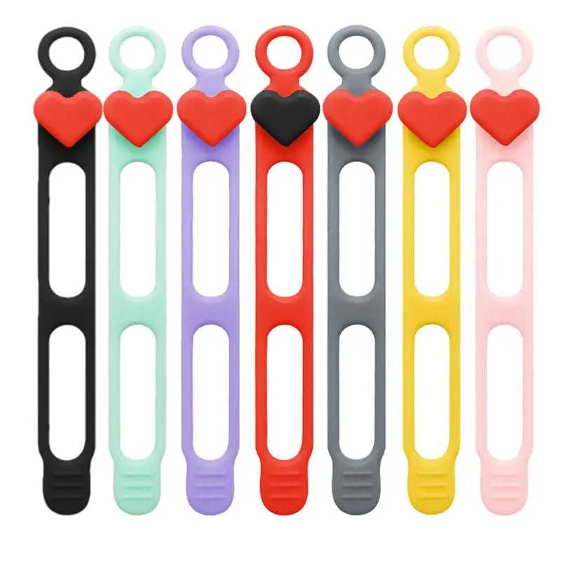 Silicone Cable Ties Heart Shape Reusable Silicone 7X Organizer Management Cable Cord Ties Cord Wrap Cable Ties Reusable Elastic