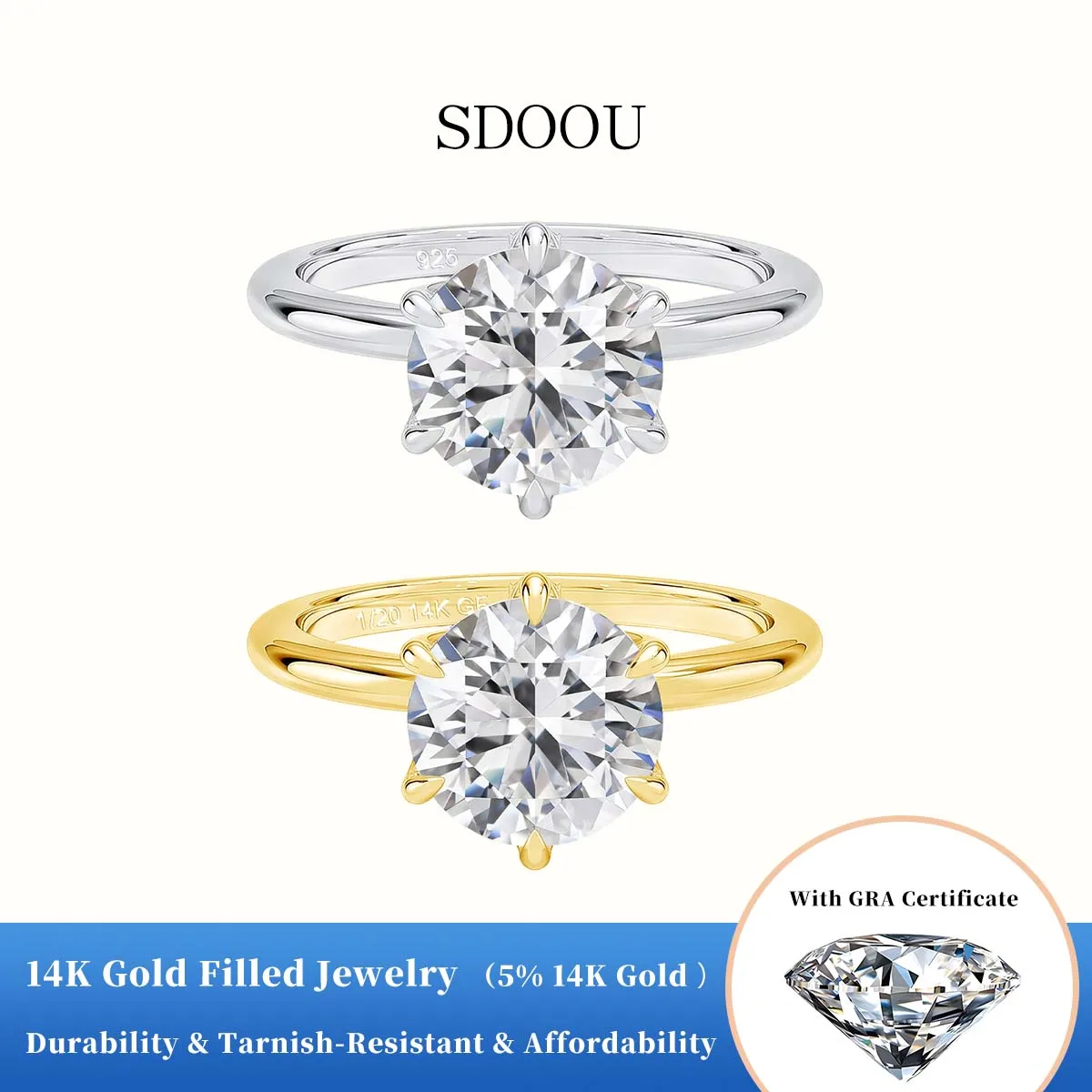 

Кольцо-обещание SDOOU из настоящего золота 14K с 6 крапанами, круглым муассанитом 1-3 карата, сертифицированным GRA, цвет D, с имитацией бриллианта, ювелирное изделие с покрытием из золота 14K