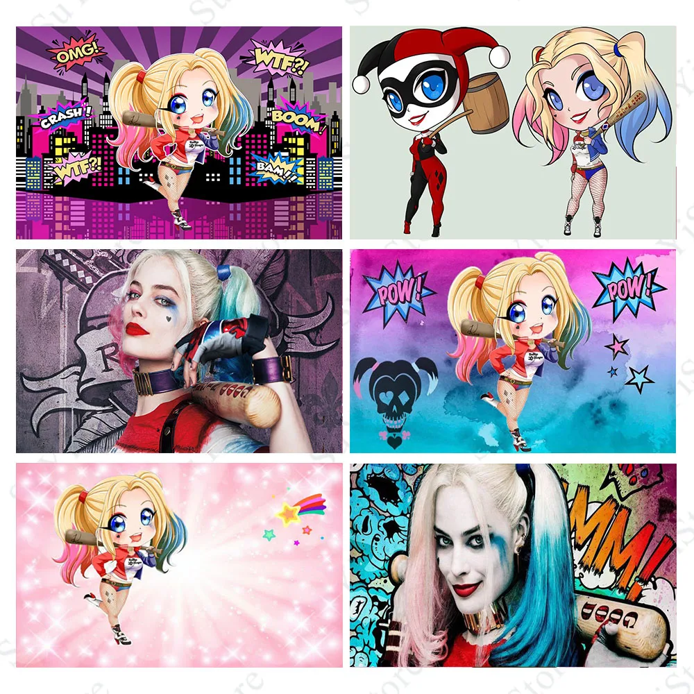 Harley Quinn Photography Backdrop DC Comics Suicide Squad Birthday Party Decoration Banner Photo Background Booth Props