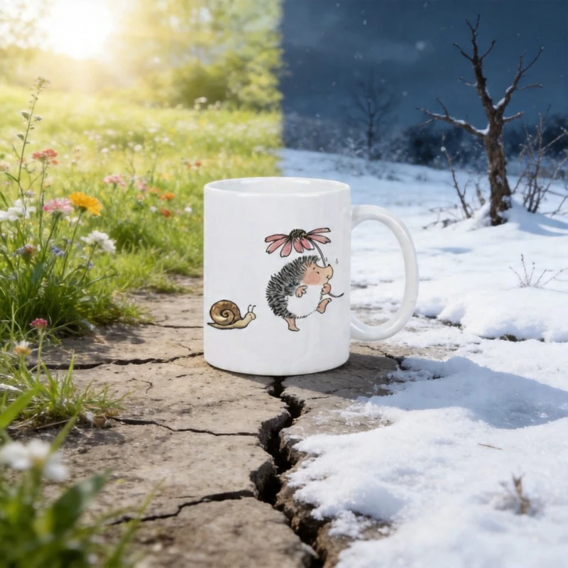 Ceramic Mug With Hedgehog Sniffing Flower & Snail Accent Funny Cups of Coffee Breakfast Cup Drinkware Cute Mugs Cup for Tea Beer