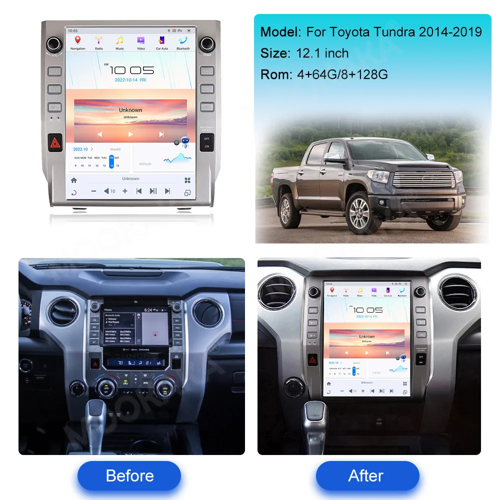 

12,1-дюймовый автомобильный радиоприемник на Android 13 для TOYOTA Tundra 2014-2020, вертикальный экран, мультимедийный плеер, GPS-навигация, автомагнитола, стереосистема