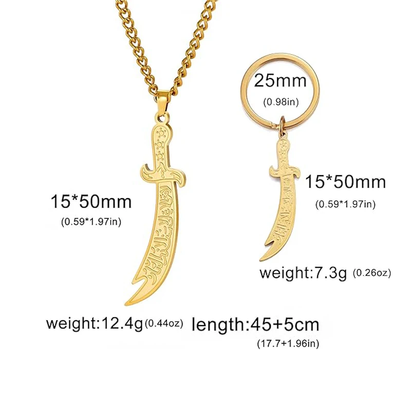 Stainless Steel Sword Necklace for Men Women Islamic Arabic Zulfiqar Sword Pendant Necklaces Muslim Jewelry Talisman Amulet Gift