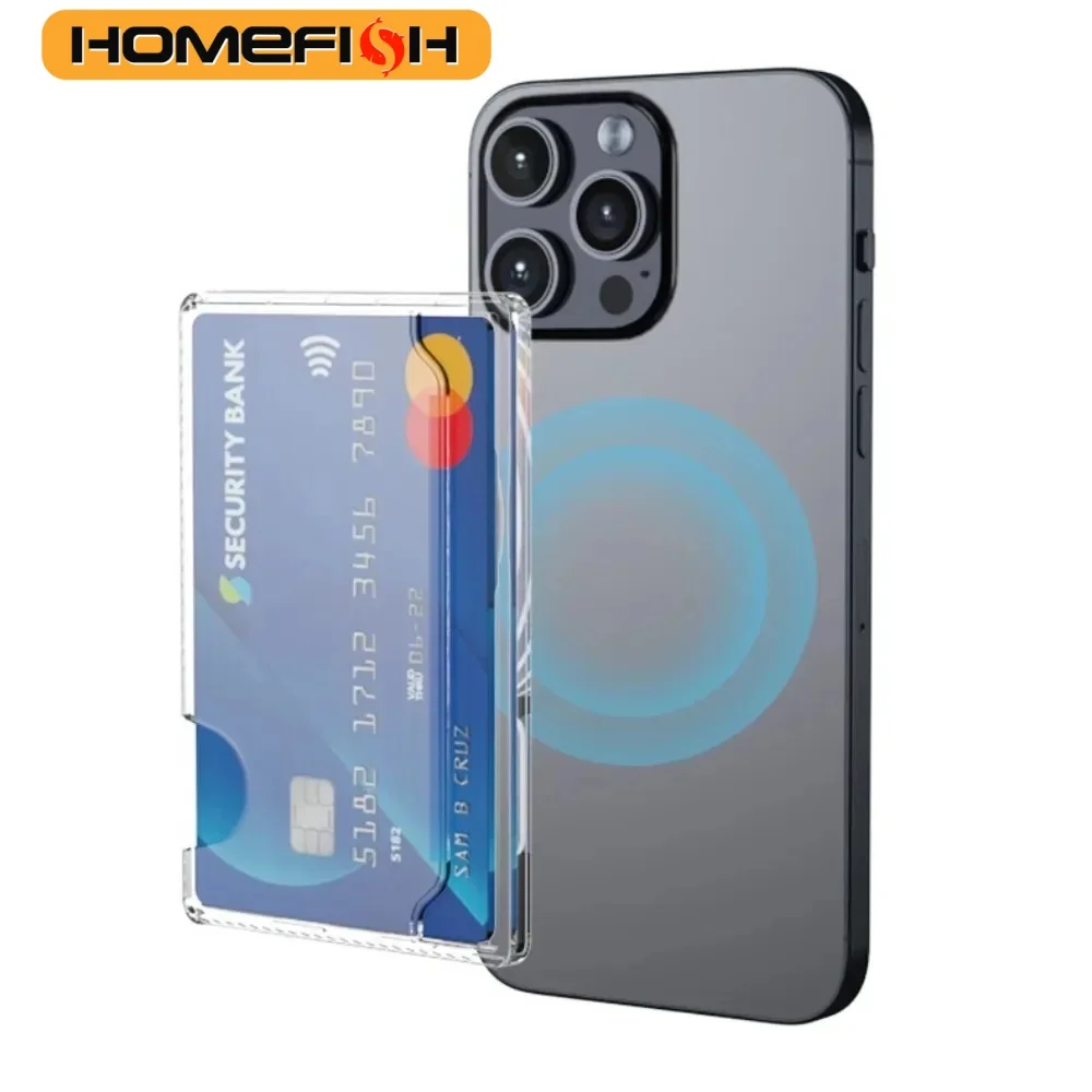 Creative Transparent PC Magnetic Phone Case Back Adhesive Card Holder Storage Box Strong Magnet Card Sleeve New