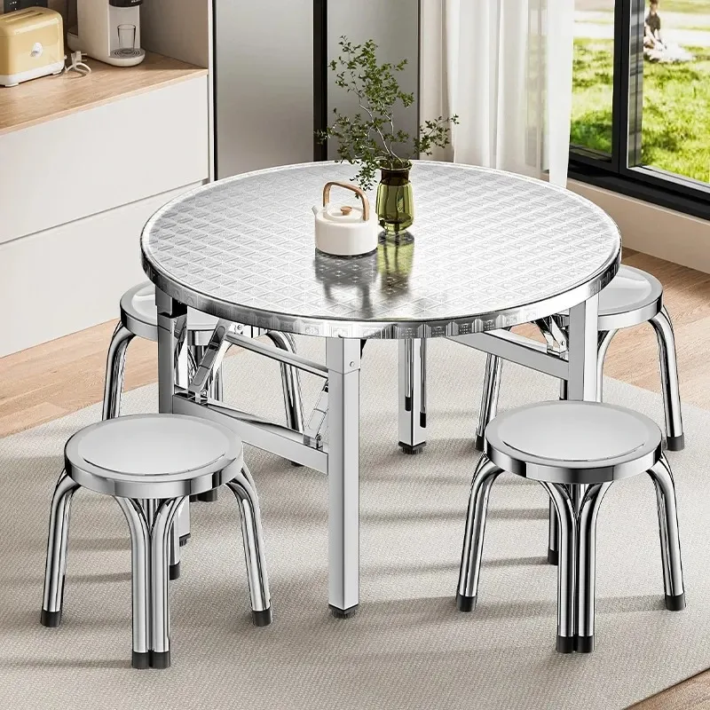 for Thickened Stainless Steel Folding Round Square Table Outdoor BBQ Canteen Desk for Learning Writing Sharing
