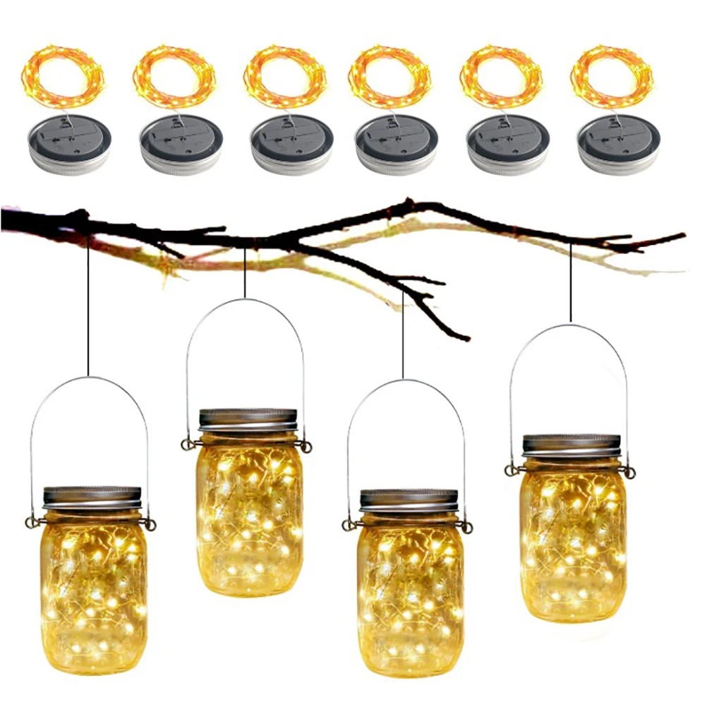 1PCS LED Solar Fairy Light For Mason Jar Lid Garden Decor Christmas Lights Outdoor Wedding Decor Decorative Led Lamps no jars