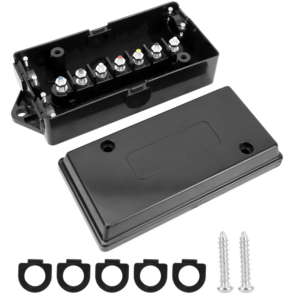 Rv Power Distribution Box 7 Way Trailer Junction Box Sealed Rubber Gaskets Sturdy Plastic Housing Steel Terminal Studs