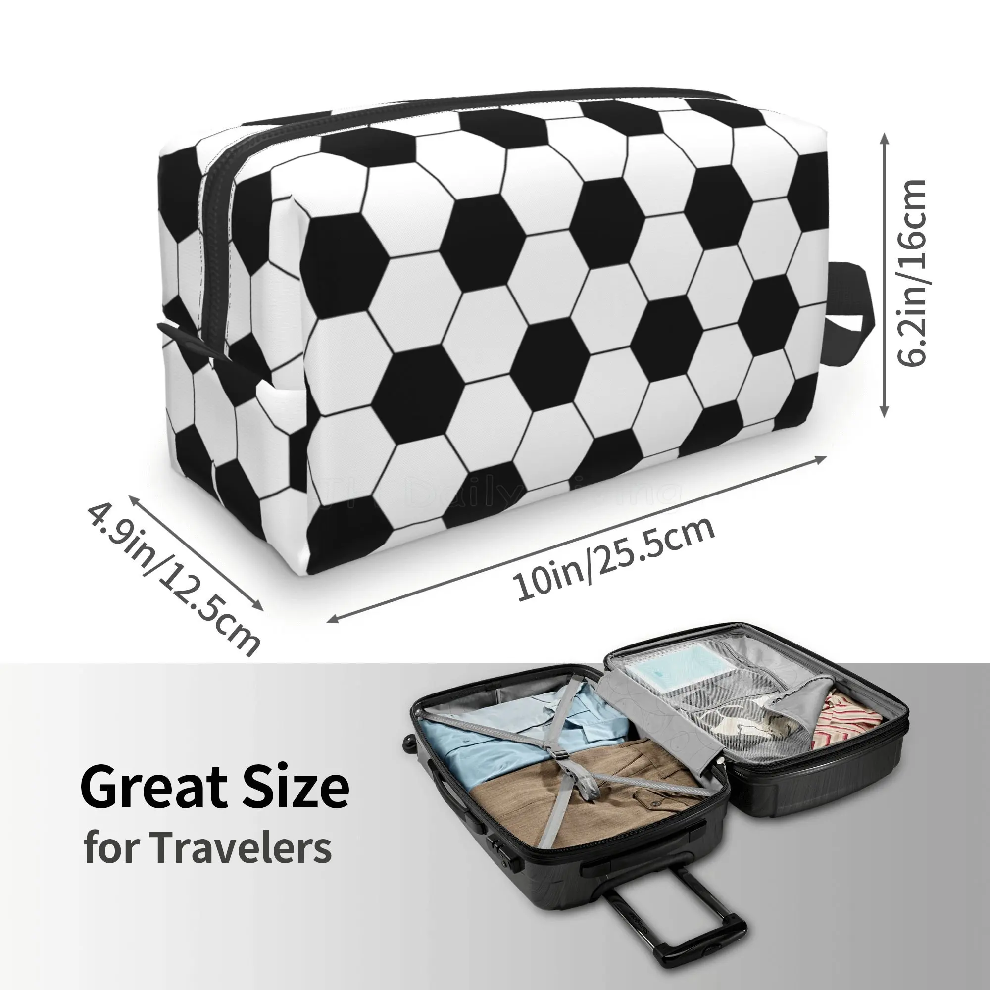 Soccer Ball Large Capacity Travel Storage Bags Football Cosmetic Bag for Women Men Waterproof Makeup Bag with Handle Strap