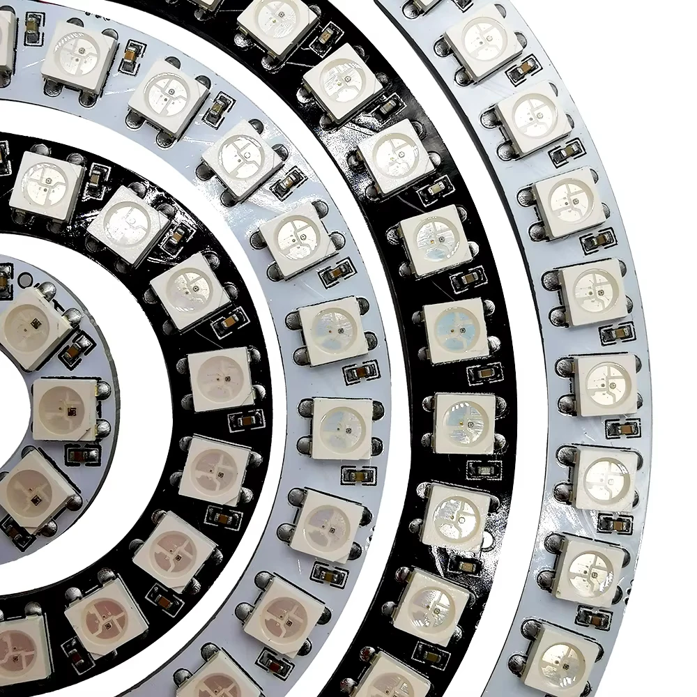 Bande Lumineuse LED Circulaire Adressable à 3 Broches, Technologie Ronde, 5050 Pixels RVB, WS2812 IC Intégré, DC5V WS2812B