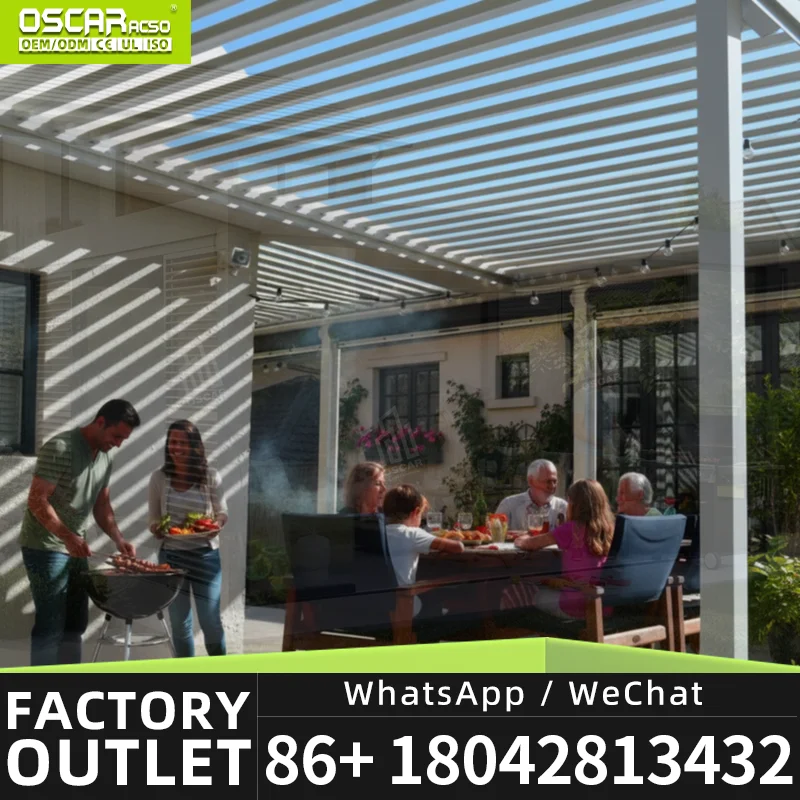 Powder Coated Electric Outdoor Louvered Roof Aluminium Bioclimatic Structure for Garden Patio Balcony pergola