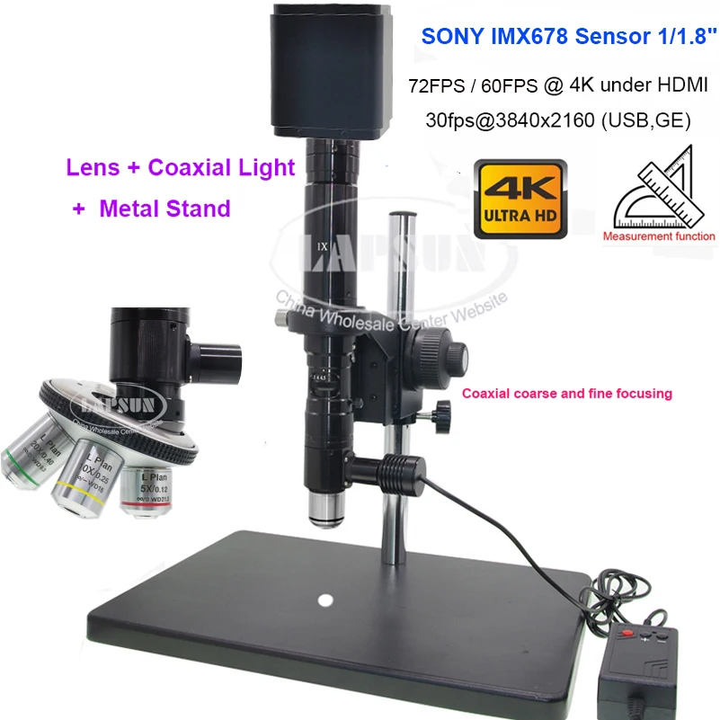 1000X-4000X IMX678 72/60FPS 4K HDMI USB WIFI C-Mount Coaxial Light Lens Fine Adjustment Stand Industry Camera Microscope Set