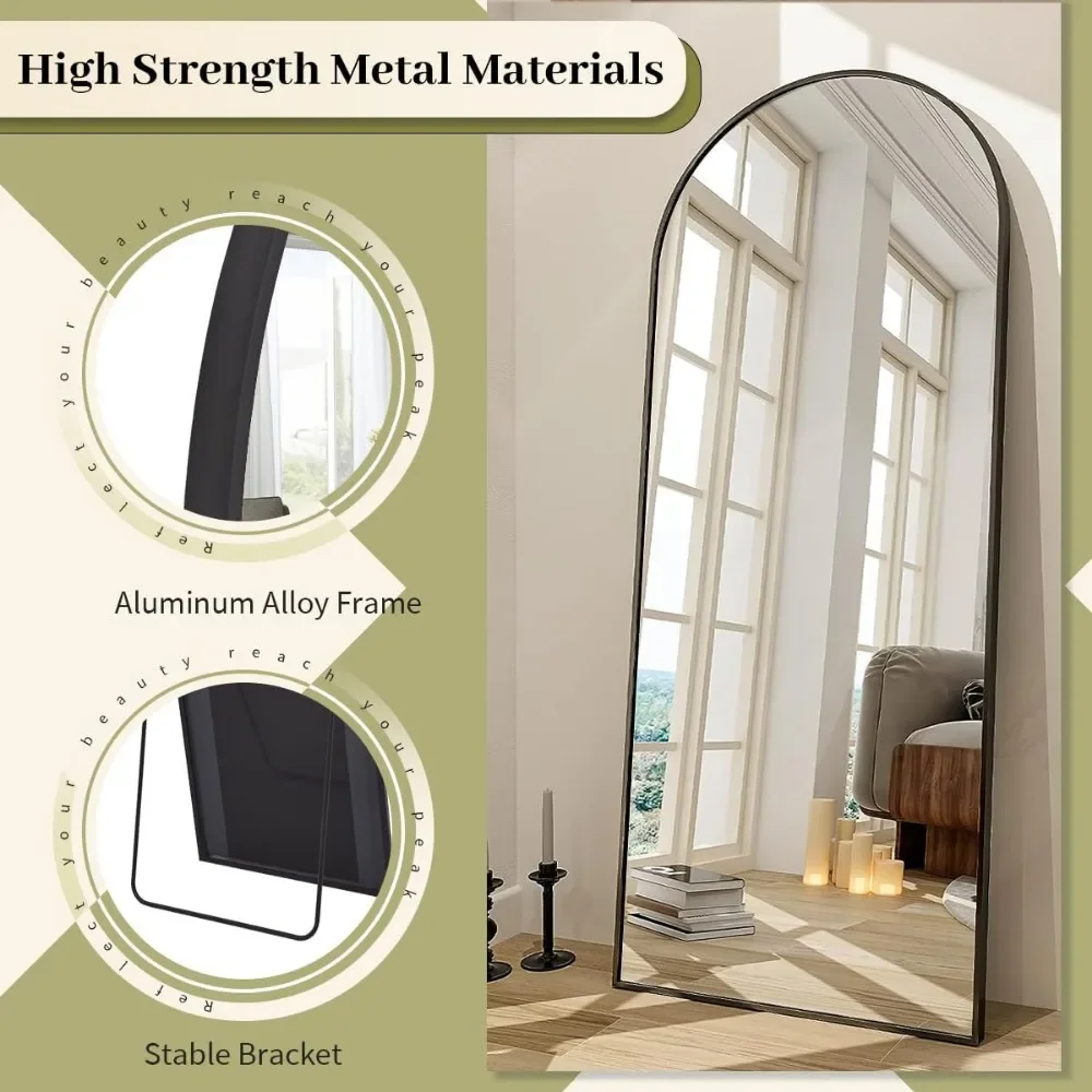 Arch Floor Full Length Mirror, pendurado na parede ou inclinado, Arched-Top Full Body Mirror com suporte, 65 "x 24"