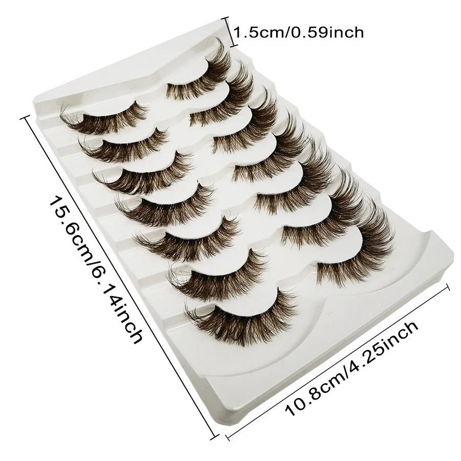 7 pairs of transparent stem brown false eyelashes, 8D fluffy artificial fox eye false eyelashes, natural and vivid eye makeup