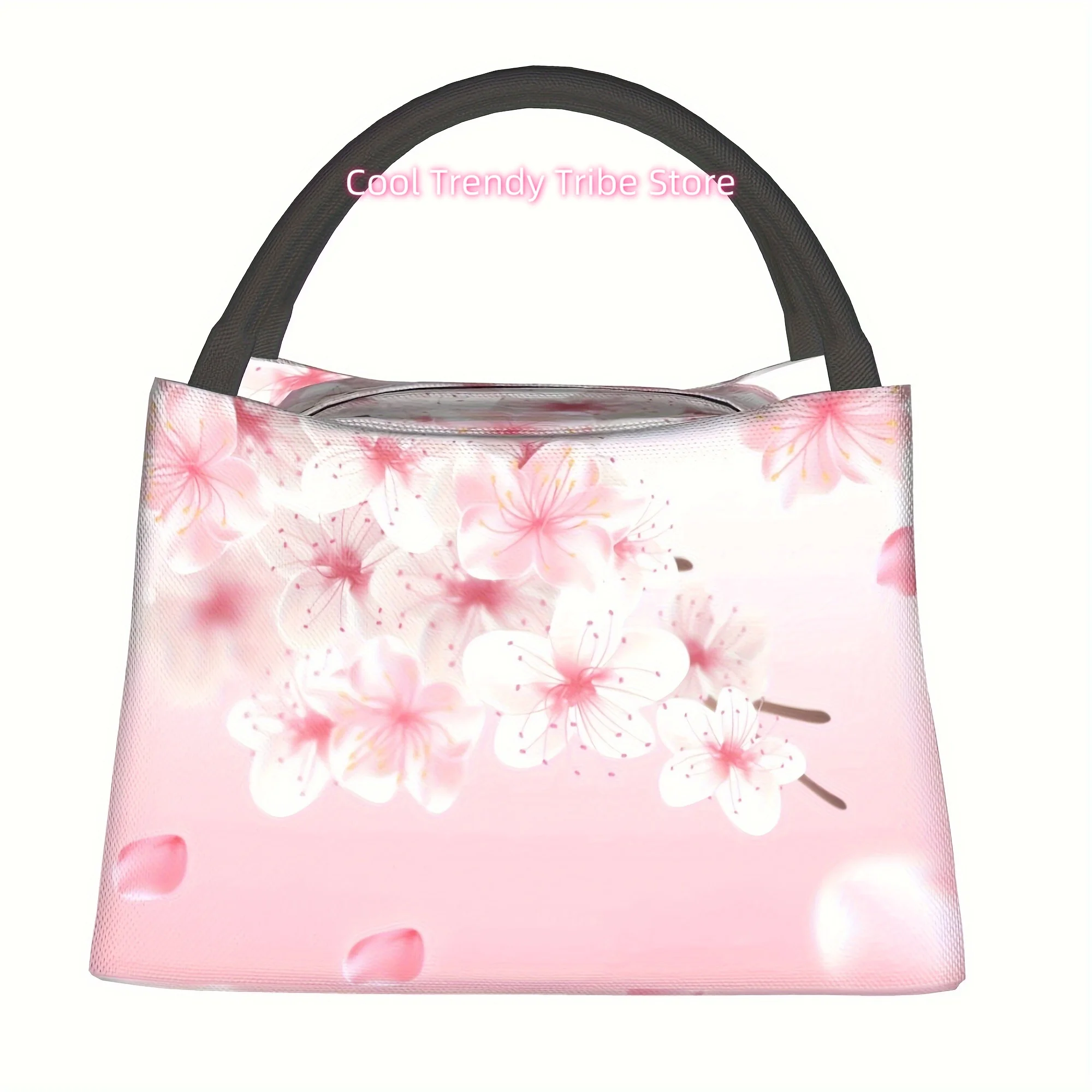 1pc cherry blossom, portable and reusable refrigerated bag, insulated bag, insulated lunch bag,   for camping, picnics,