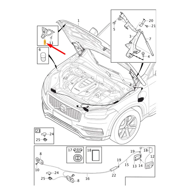 

Front Hood Safety Catch Latch Lock Brace For Volvo XC90 2016-2024 Bonnet Hook Lock Bracket-ABQF