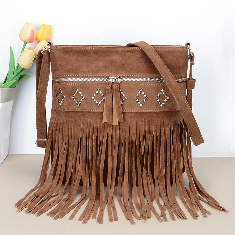 

Large Capacity Fringe Bag For Women, Faux Suede Crossbody Bags, Casual Lady Handbags Tassel Shoulder Bags For Daily Used & Gift