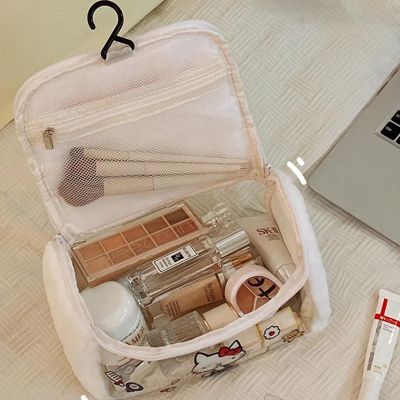 

Cute Kuromi Print Makeup Bag Big Size Fluffy Toiletry Pouch for Women Girls Vanity Case Waterproof Interior Multi-Pocket Storage