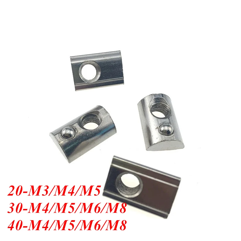 M3 M4 M5 M6 M8 Half Round Elasticity Spring Nut Slot Nuts For 2020 3030 4040 4545 Aluminum Profile Extrusion