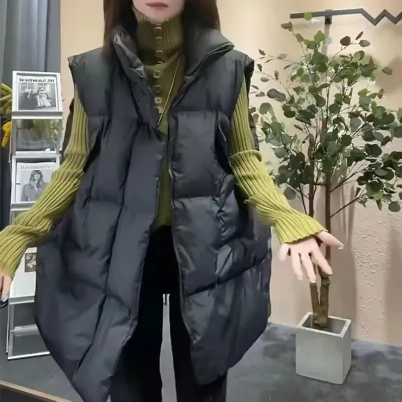 

Fashion Cotton Padded Vest Jacket Women's 2025 New Winter Sleeveless Outwear Oversize Warm Loose Puffer Long Waistcoat