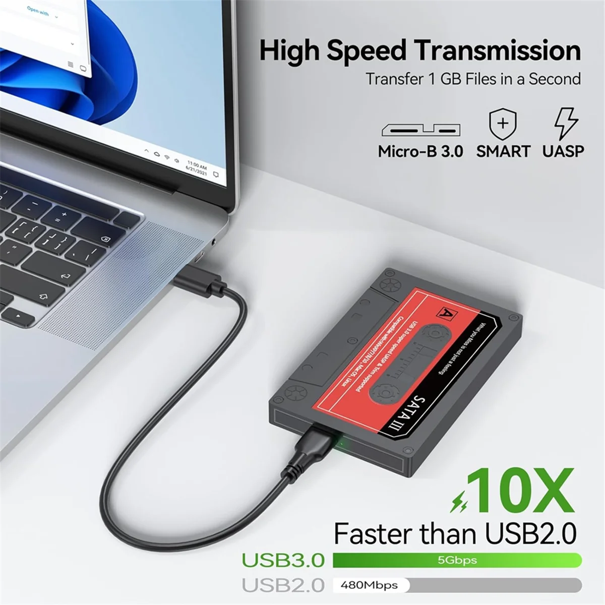 Efficient SSD Enclosure, 2.5Inch Hard Drive Enclosure for WD Seagate PC Laptop