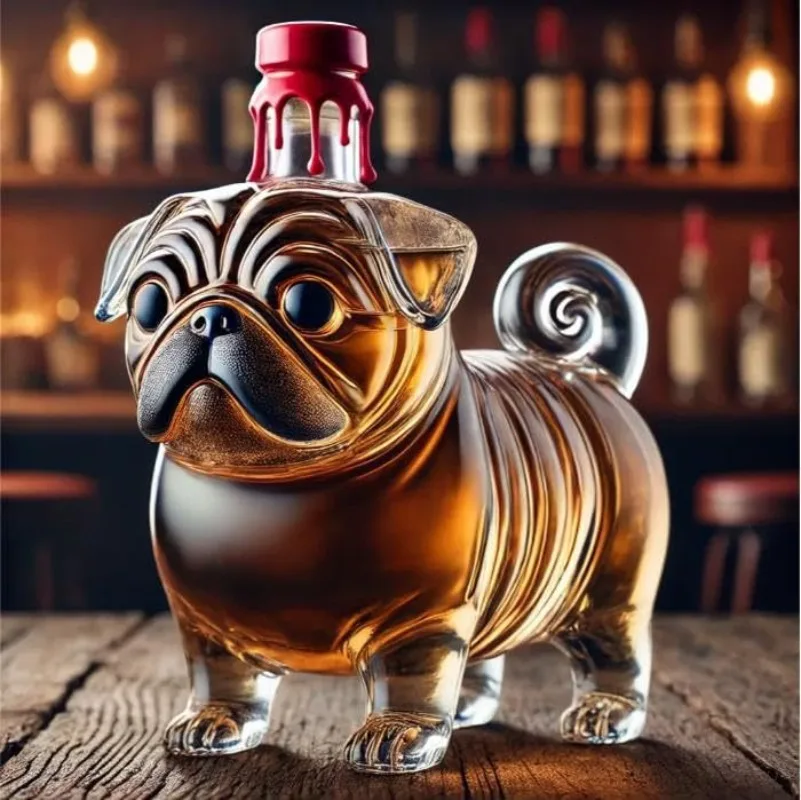 Transparent Whiskey Hanger Pug Shaped Glass Hanger Wine Bottle Brandy Vodka Beer Bar Utensils Home Decoration