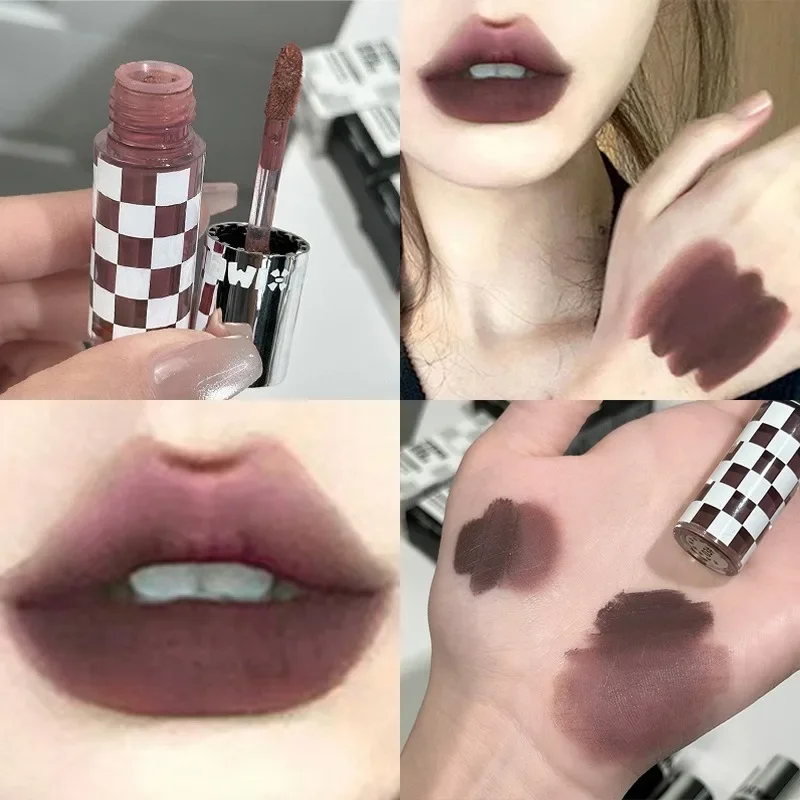 Punk Dark Purple Matte Lip Mud Mousse Lipstick Waterproof Sexy Orange Brown Velvet Lip Gloss Lasting Non-stick Deep Color Makeup