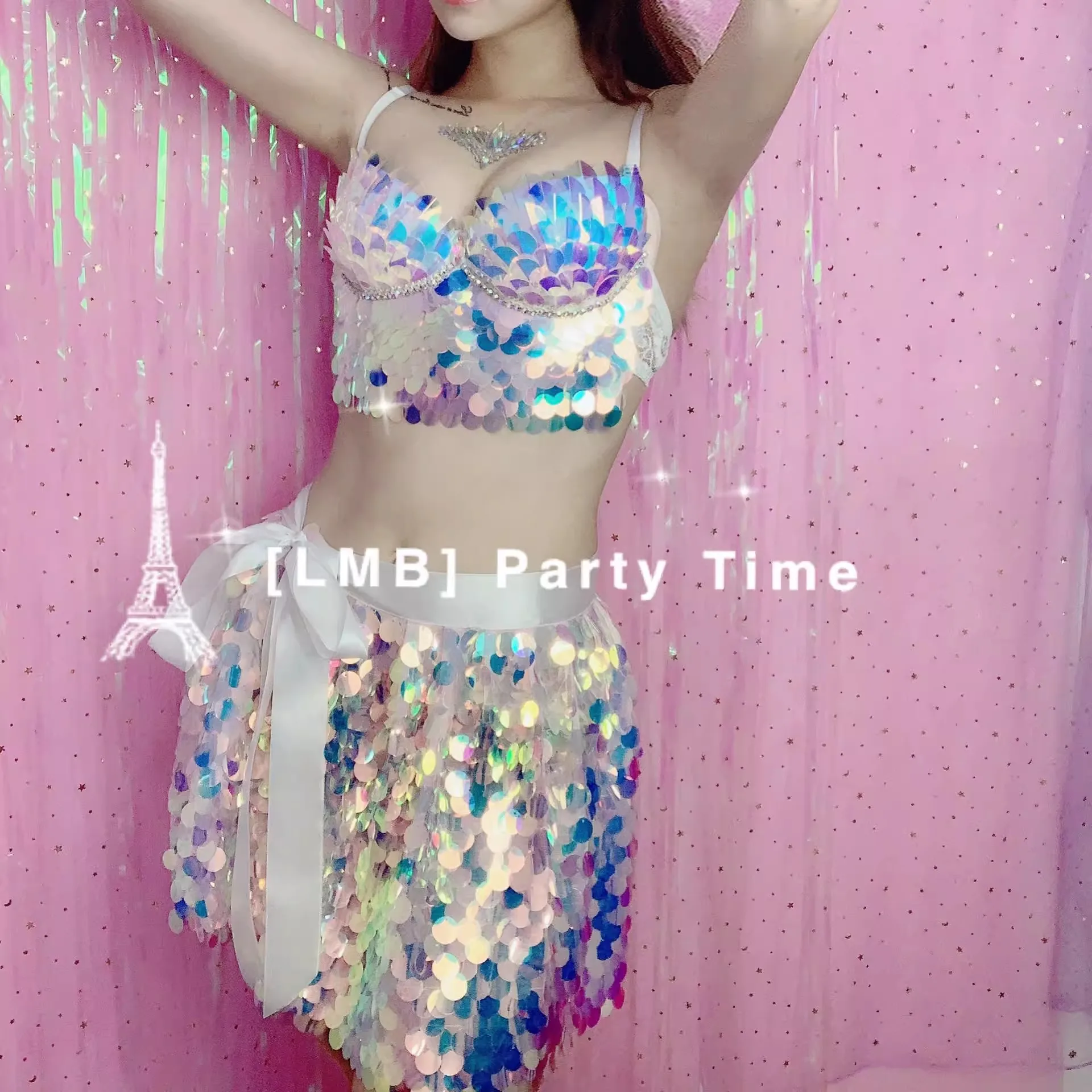 

Sparkling Colorful Flake Sequin Top Dress Set Birthday Party Club Luxury Sets Sexy Female Singer DJ Stage Dance Show Clothing